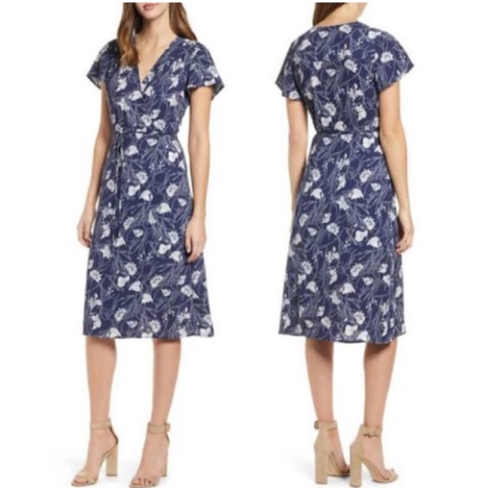 19. Leith Navy Floral Wrap Around Midi Dress Size M